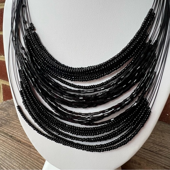 Chico’s Black Bead Multilayer Wire Necklace - Picture 2 of 5